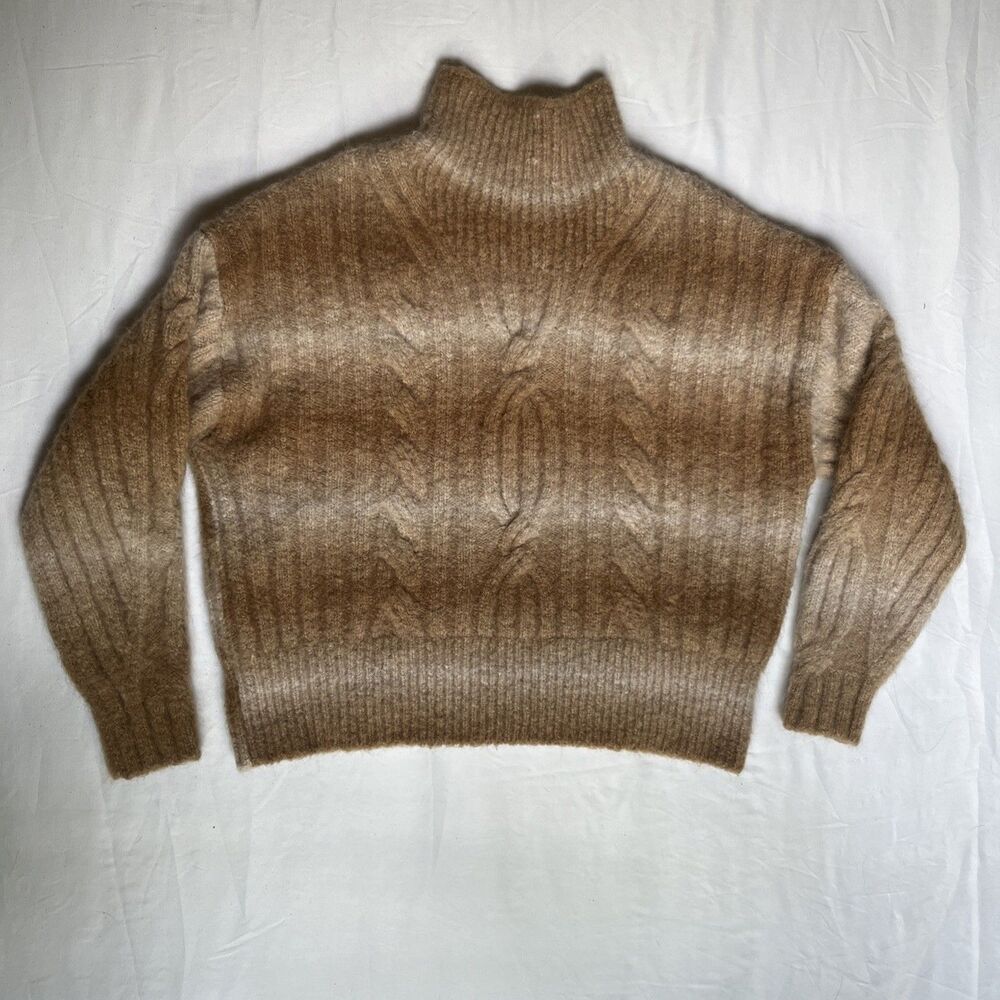 Banana Republic Italian Yarn Alpaca Blend Cable Knit Turtleneck Sweater L Brown